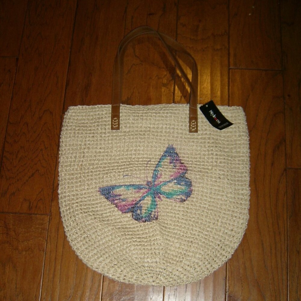 Style & Co Butterly Multicolor Straw Tote Bag, NEW WITH TAG